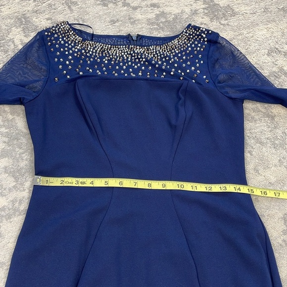 New Alex Evenings Beaded Neckline Sheath Dress Illusion Sleeves Blue Sz 6 - Picture 9 of 12